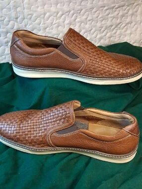 Men's Johnston And Murphy Sheepskin Woven Leather Slip-On Loafers - Brown Size11